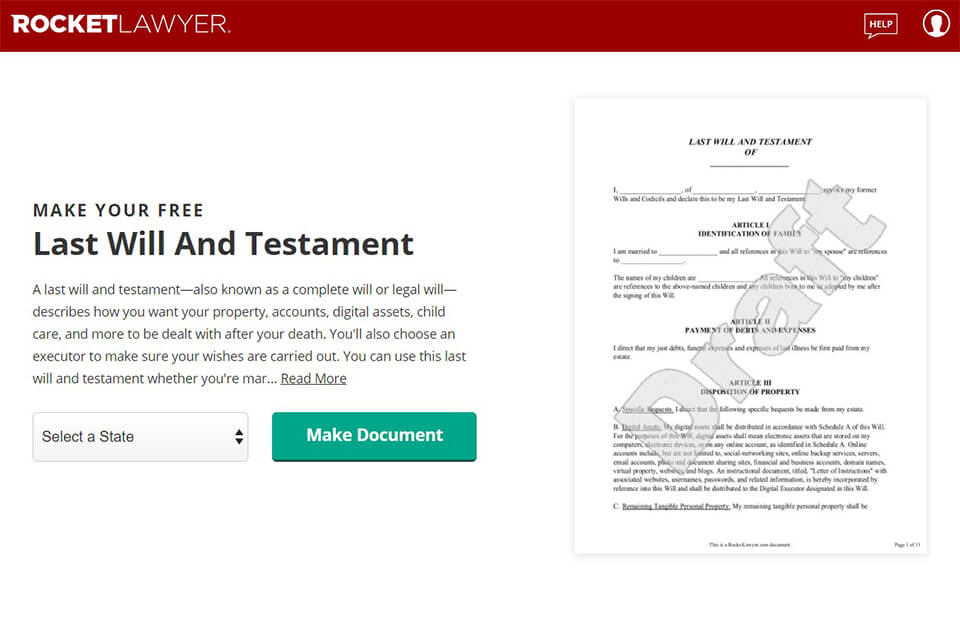 rocket lawyer online will maker interface