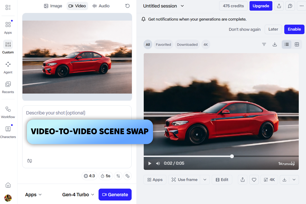runway ai car video generator