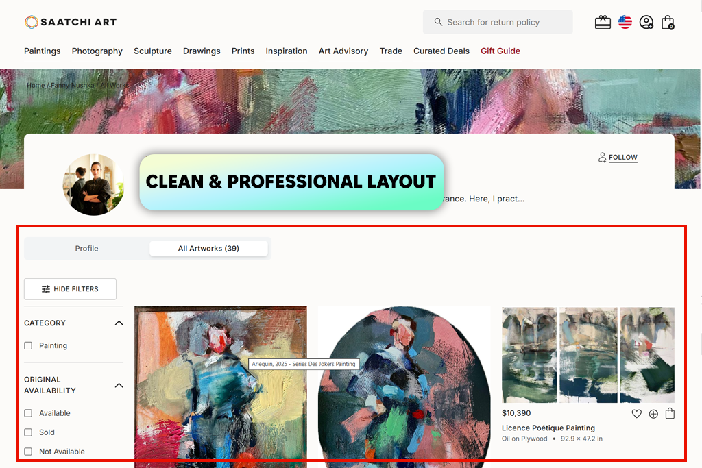 saatchi art website interface