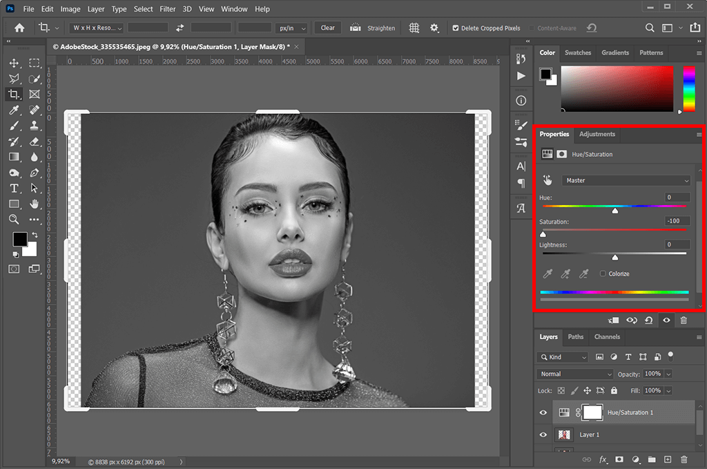 saturation slider in photoshop