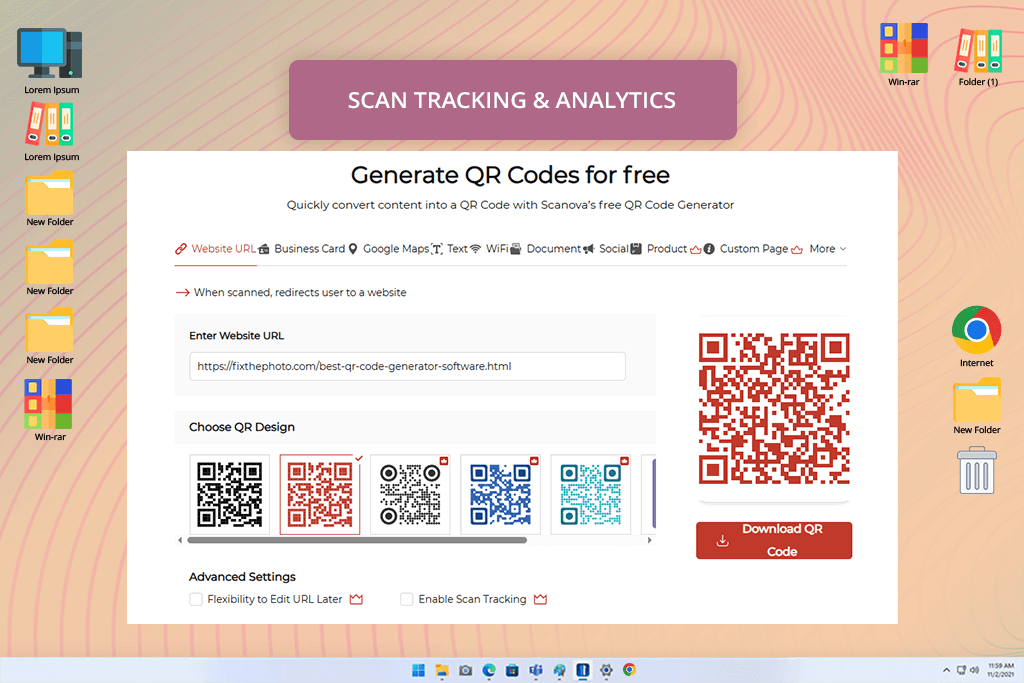 scanova dynamic qr code generator interface