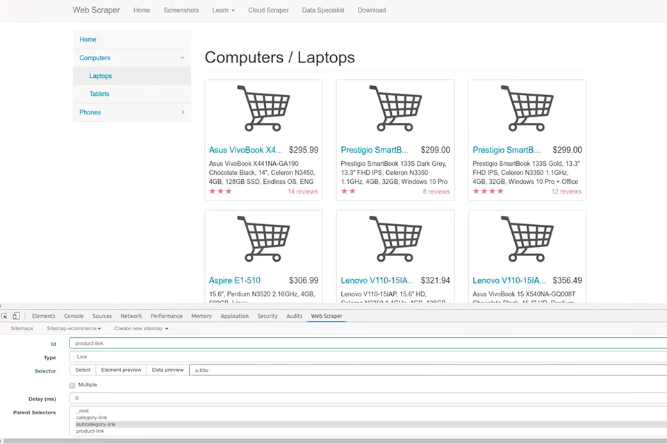 scraper инструмент для сканирования сайта интерфейс