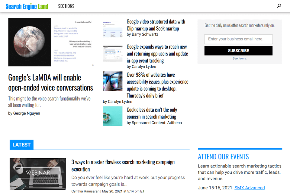 search engine land dijital pazarlama blog arayüzü