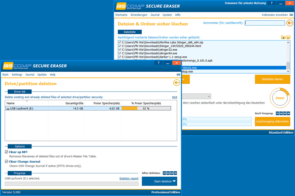 secure eraser interface