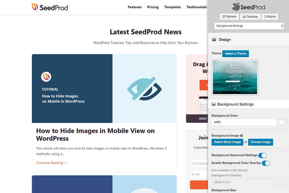 seedprod wordpress plugin for blogs interface