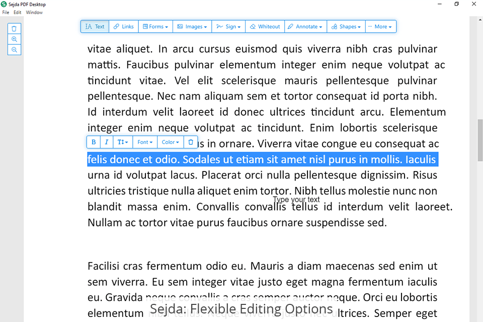 sejda flexible editing options