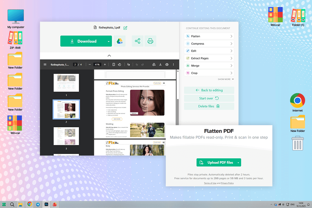 sejda pdf flattening tool