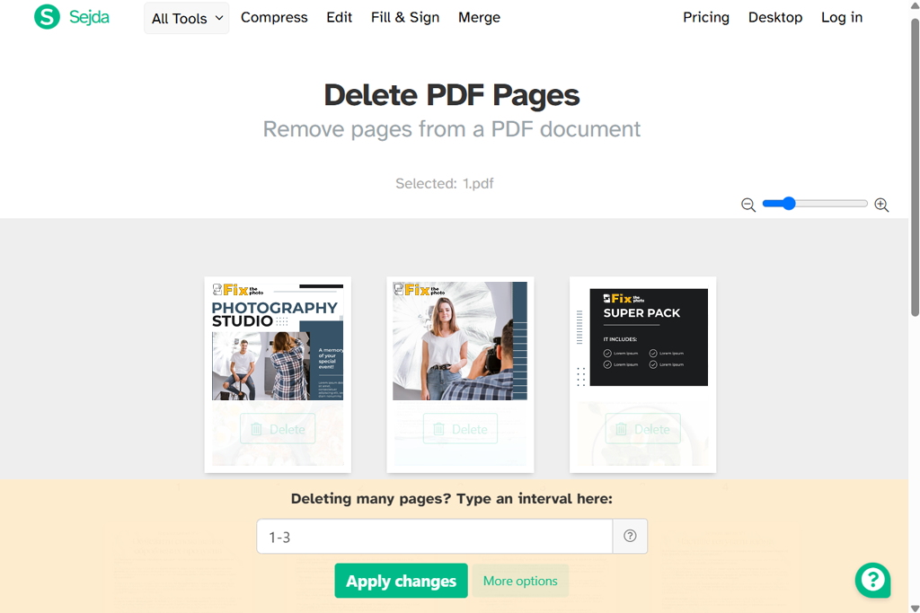 sejda to delete pages from pdf