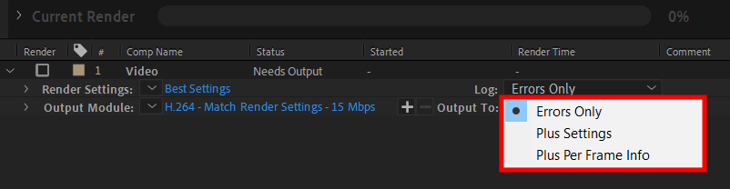 select a log type to export in after effects