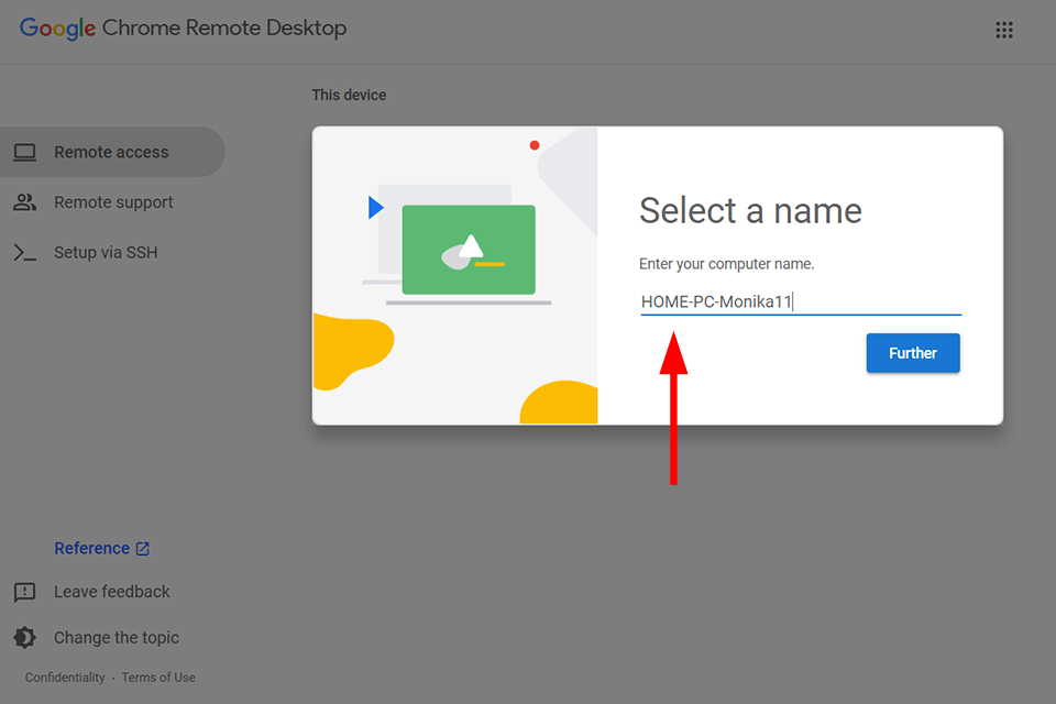 select a name on chrome remote desktop