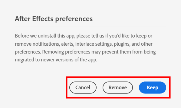 select cancel to delete creative cloud