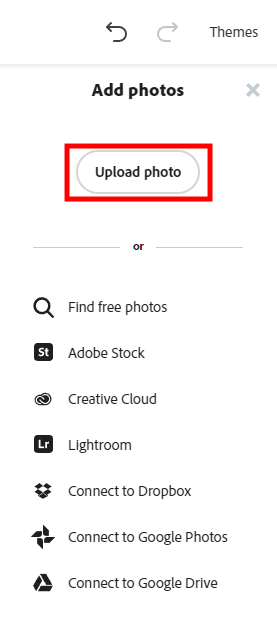 select catchy pictures to create web pages in adobe cc express