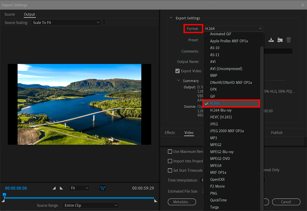 select format parameters