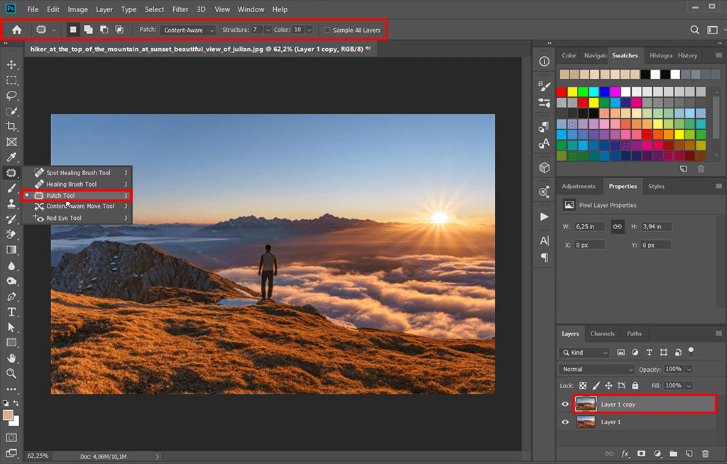 select the object using content-aware patch tool