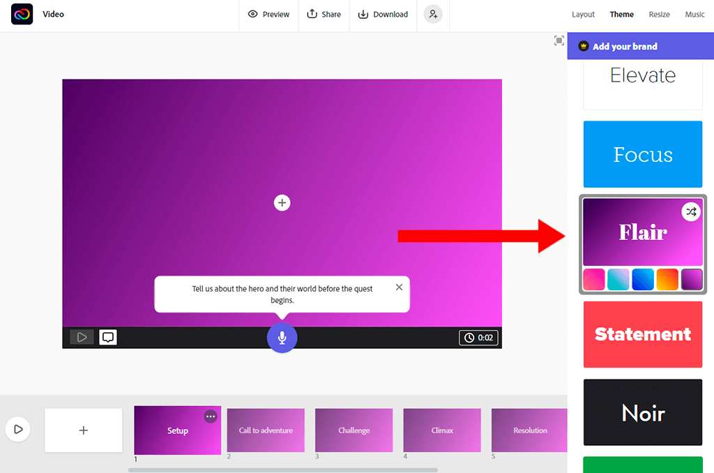 select theme to create video in adobe cc express
