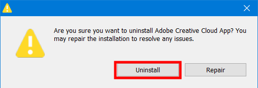 select uninstall to delete creative cloud