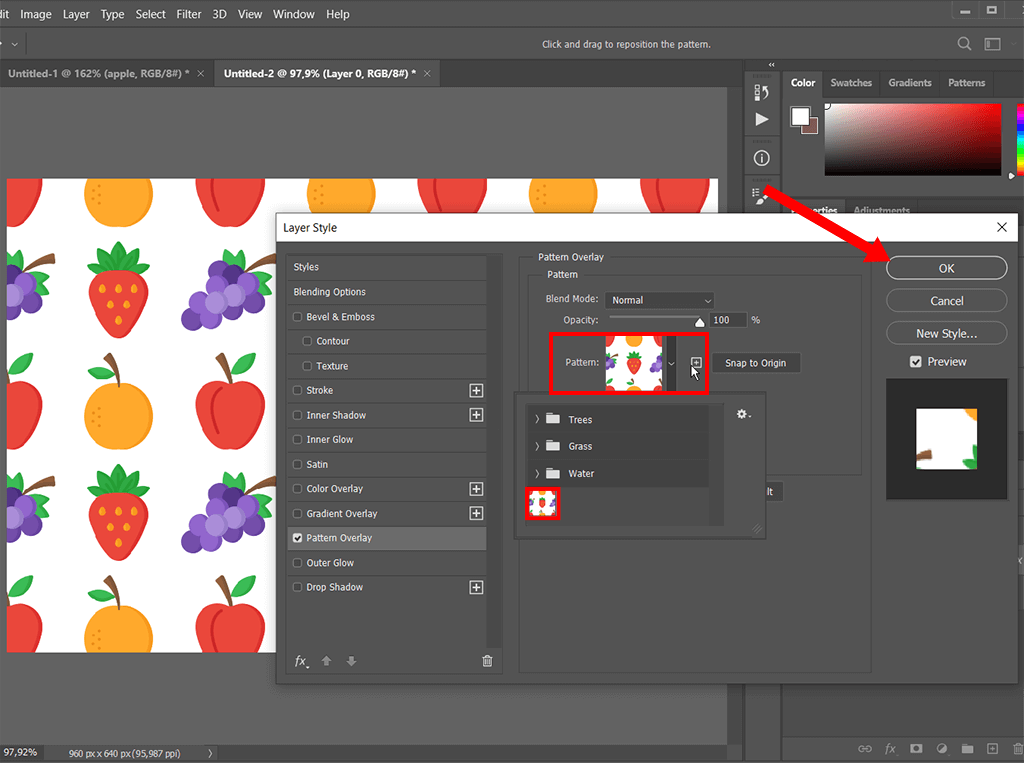 select your pattern to make it in photoshop
