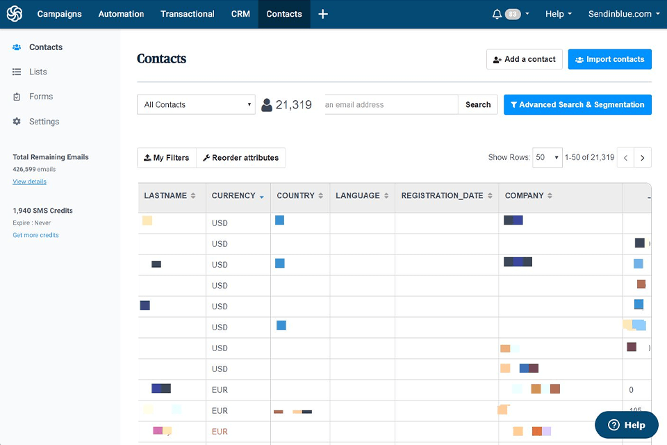 sendinblue interface