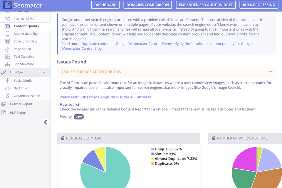 seomator website spidering software interface