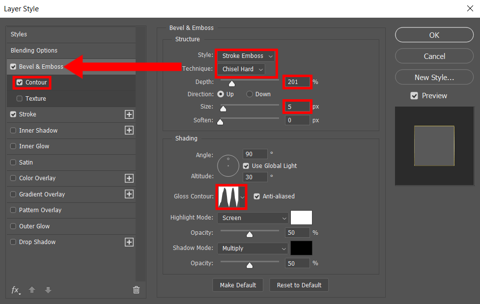 عيّن نمط الخط لعمل نص ذهبي في Photoshop