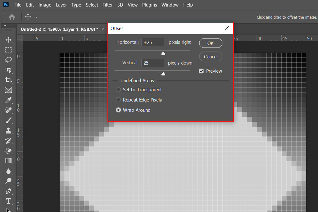 set up offset for halftone pattern in photoshop
