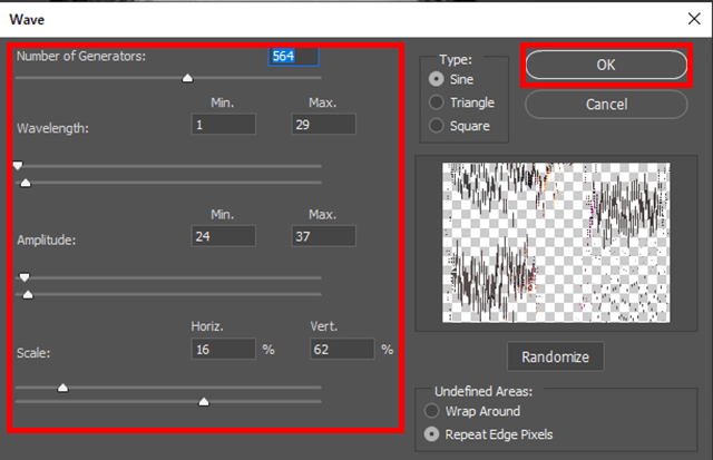 settings for glitch effect in photoshop