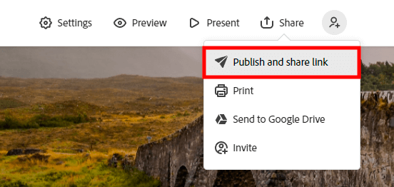 share your page to create web pages in adobe cc express