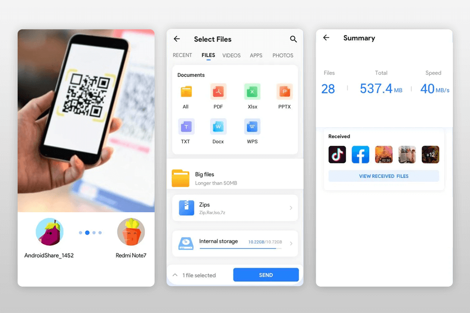 تطبيق shareit لمشاركة واجهة الملفات الكبيرة