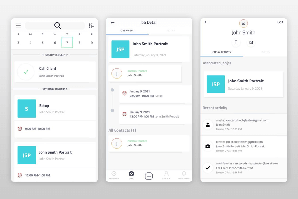 shootq photography booking app interface