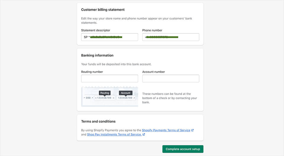 shopify complete account setup