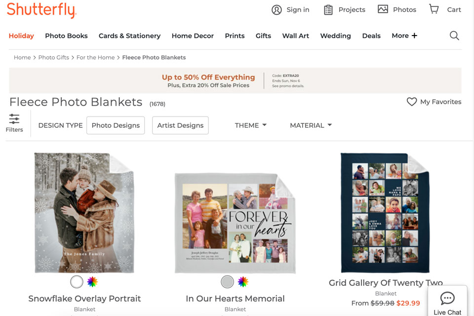 shutterfly photo blanket interface
