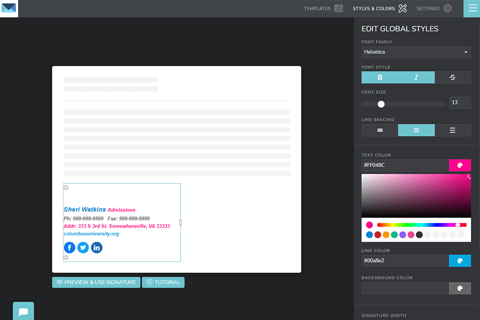 email signature generator interface