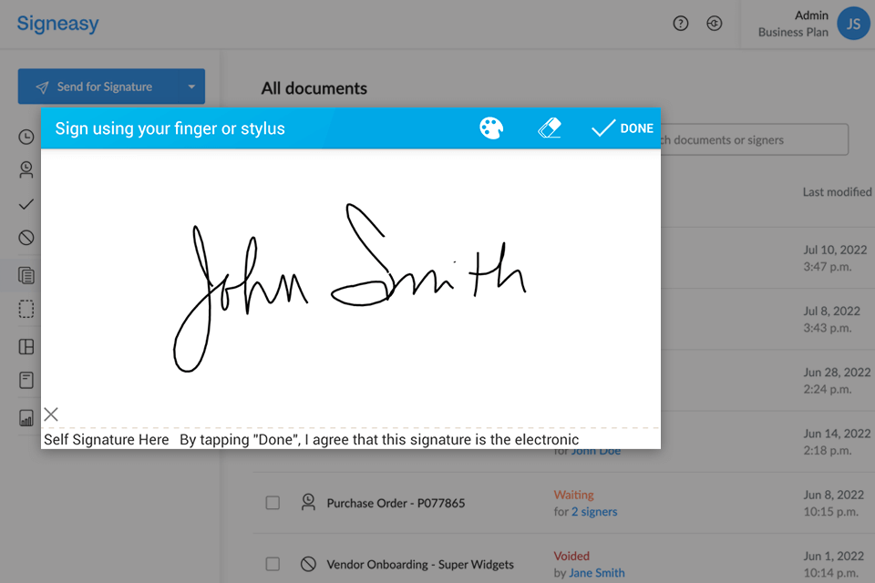 signeasy esignature app interface