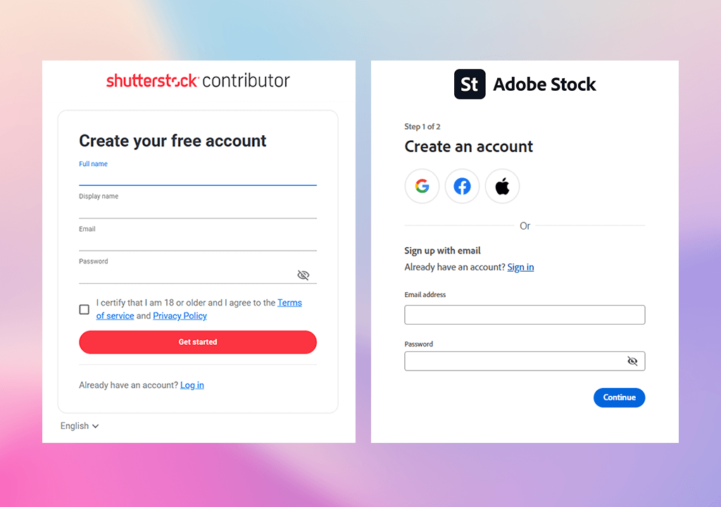 signing up shutter stock contributor