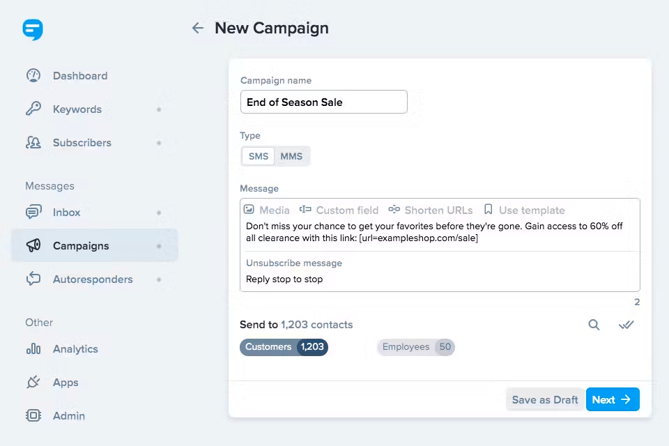 simpletexting bulk text message services interface