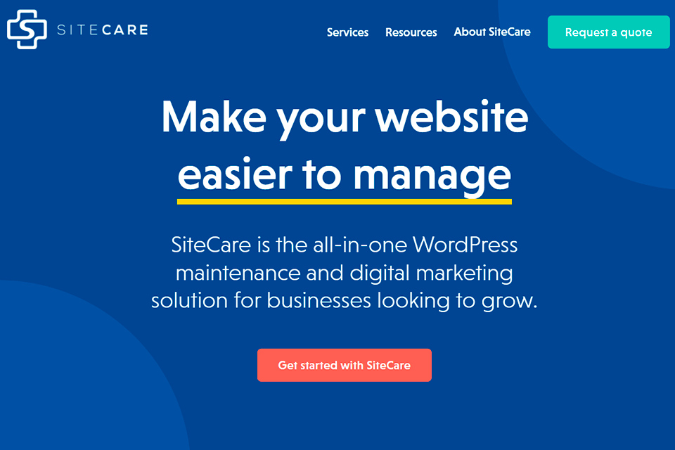 sitecare website maintenance service interface