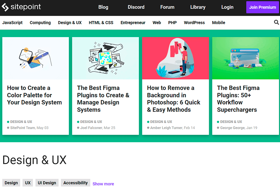 sitepoint web design blog interface