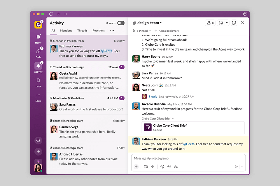 slack meeting management software interface