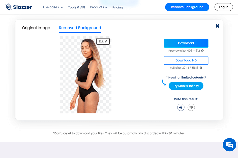 slazzer gif background remover interface