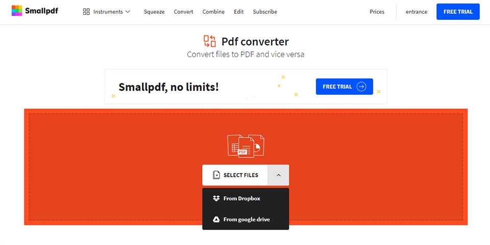 interfaz de small pdf