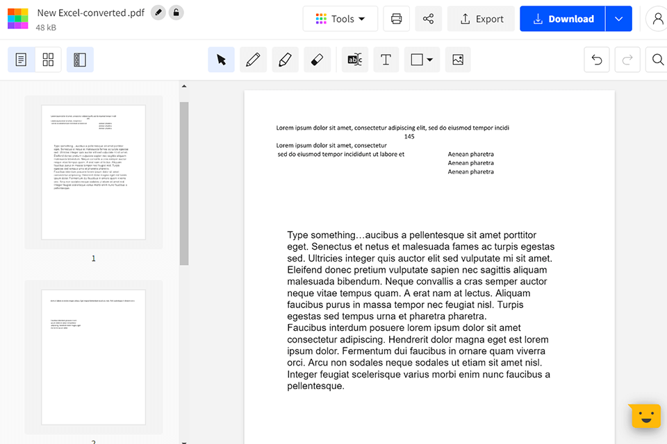 interface smallpdf excel vers pdf converter