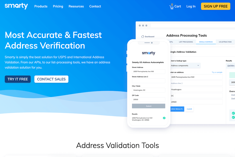 smarty address verification tool interface