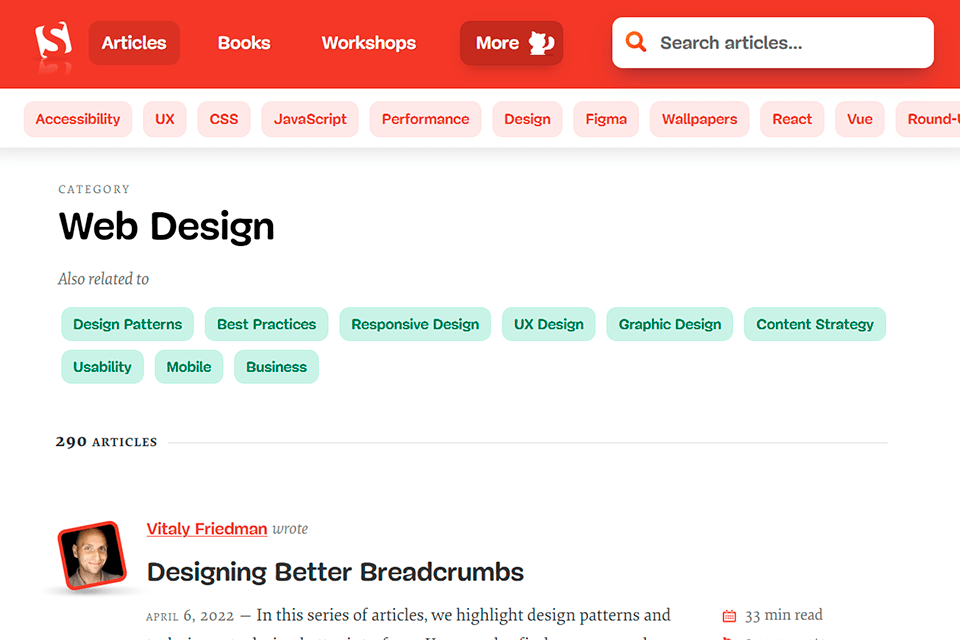 smashing magazine web design blog interface