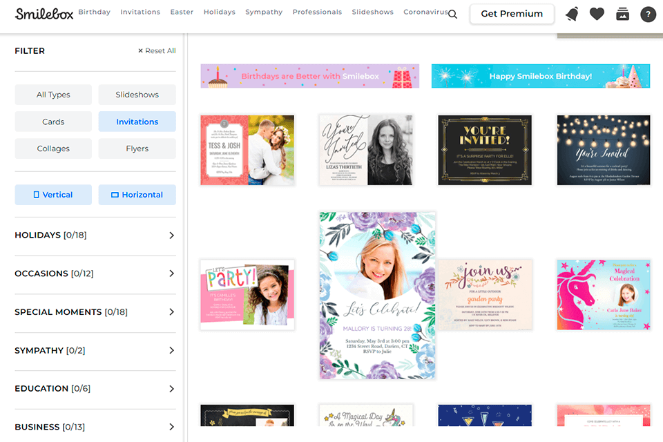 يدعو Smilebox واجهة تطبيق صانع الدعوة