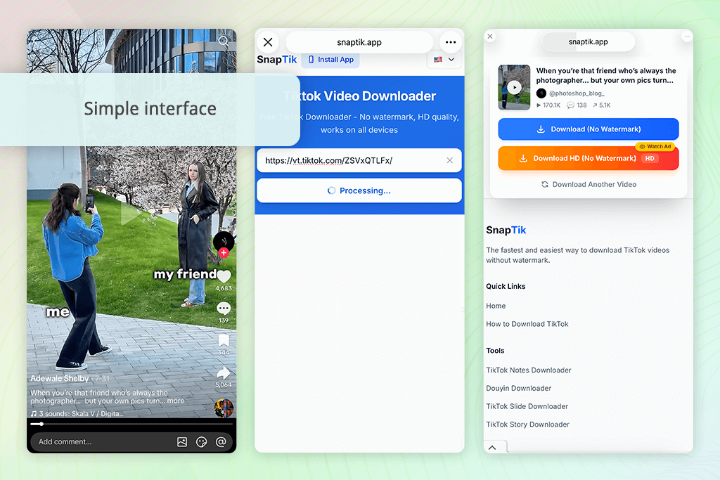 snaptik interface