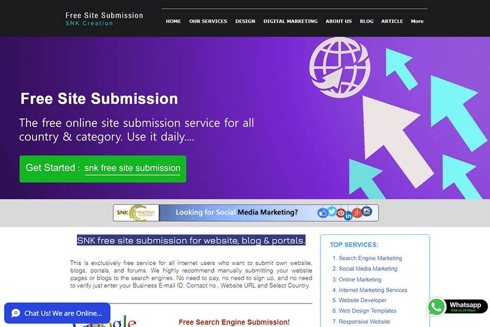 snk creation digital marketing company free site submission