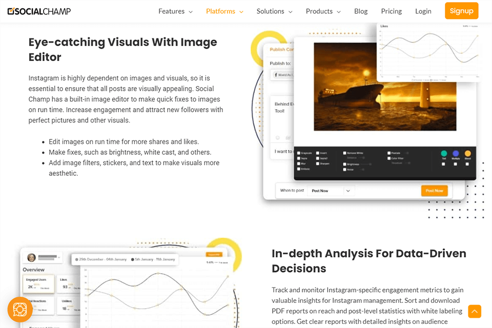 social champ interface built-in image editor
