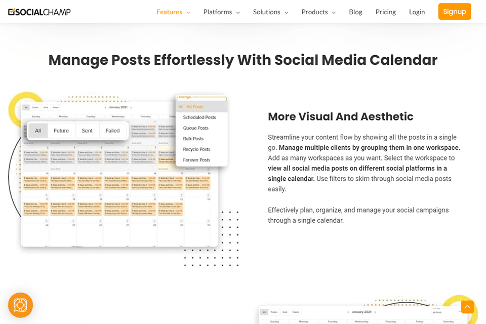 social champ interface social media calendar