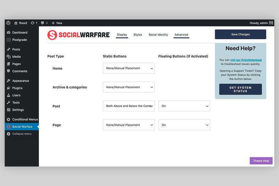 social warfare wordpress social media plugin interface