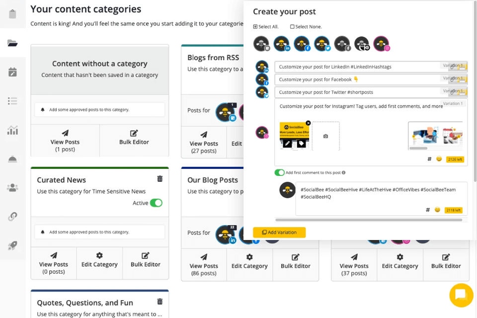 socialbee social media management tool interface